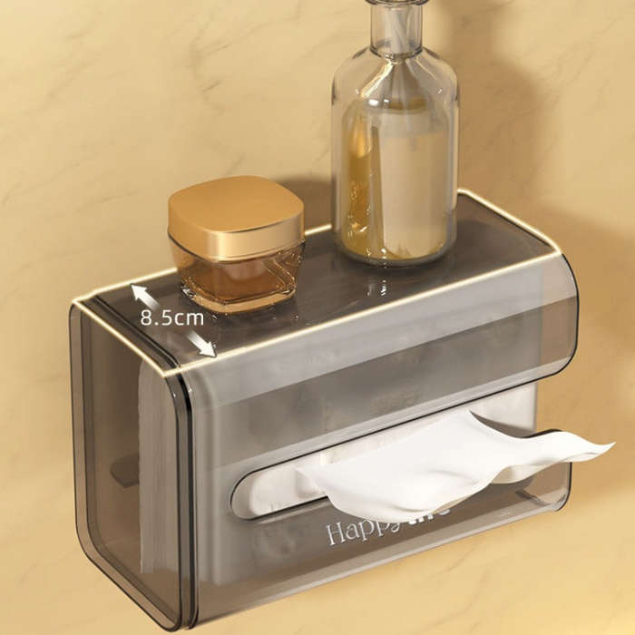 Suction Cup Tissue Box Holder Wall-mounted Tissue Box Cover(Gray Transparent)