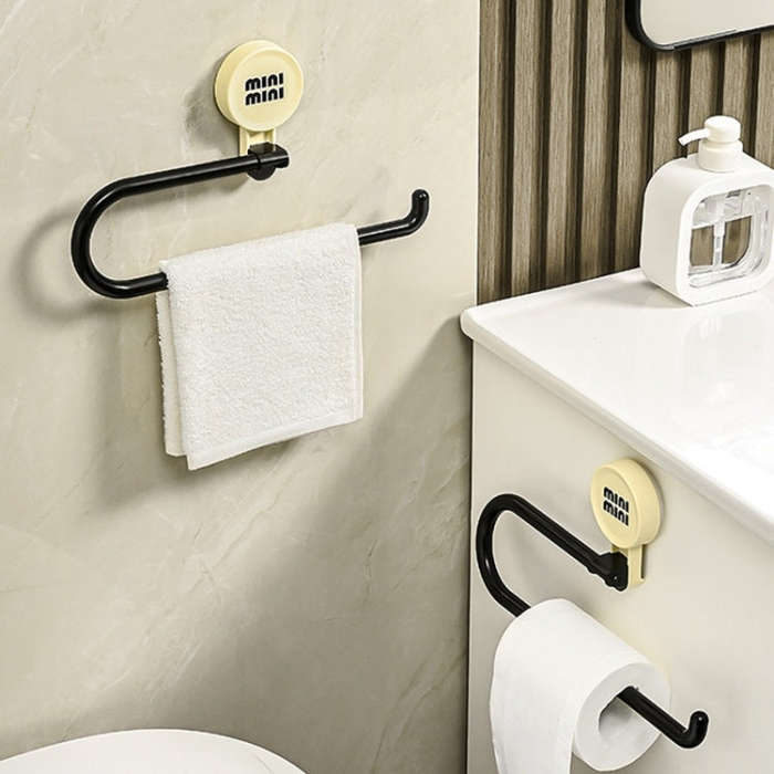 Wall-Mounted Suction Cup Roll Tissue Holder Storage Hook For Cling Film Rag And Towel(Cream)
