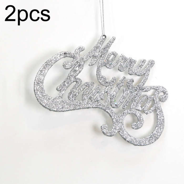 2pcs Christmas Shiny Letter Pendants Christmas Tree DIY Decorations(Silver)