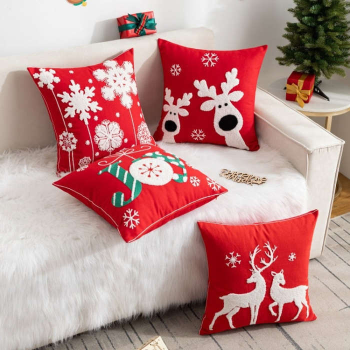 45x45cm Christmas Decoration Pillowcase Cartoon Printing Embroidery Pillow Cushion, Pillow Core N...