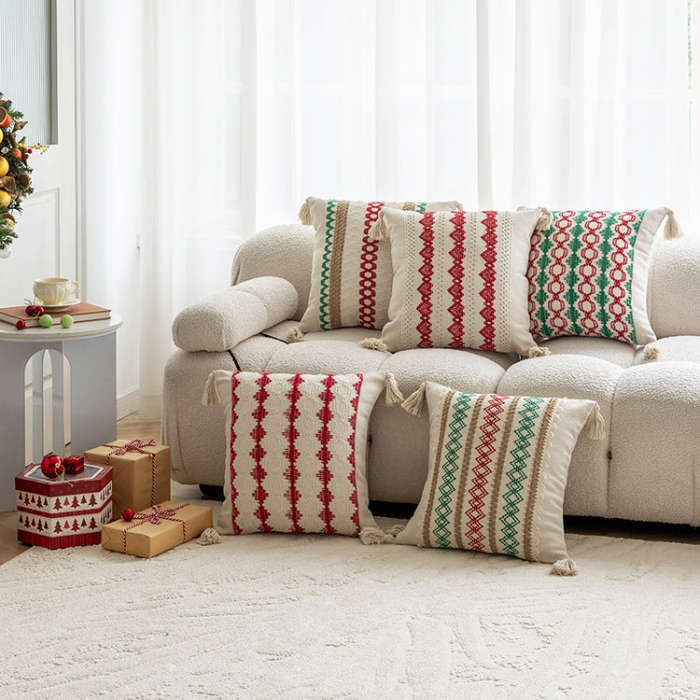 45x45cm Christmas Jacquard Sofa Pillowcase Simple Recliner Pillow Cover, Pillow Core Not Included...