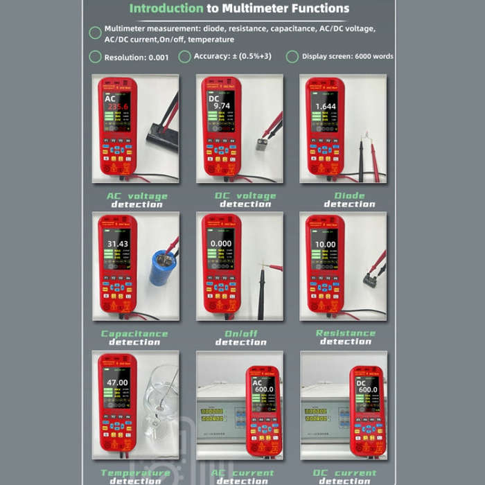 BSIDE O9 Digital Handheld Dual Channel 50MHz Oscilloscope Signal Source Multimeter, Spec: With Du...