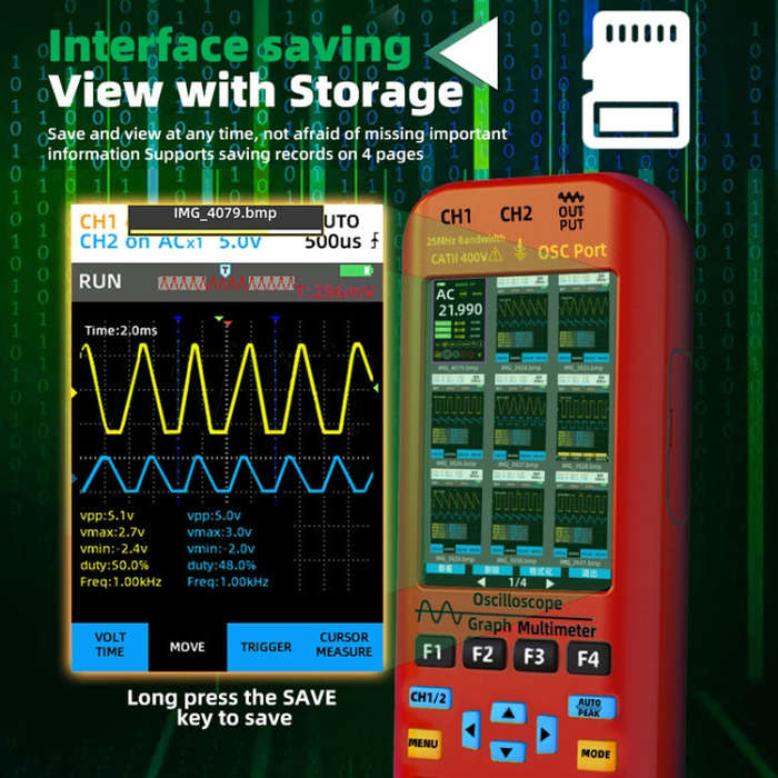 BSIDE O9 Digital Handheld Dual Channel 50MHz Oscilloscope Signal Source Multimeter, Spec: With Du...