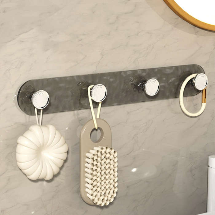 4 Hooks Strong Traceless Adhesive Hooks Nail-free Bathroom Wall Clothes Hanger(Gray)