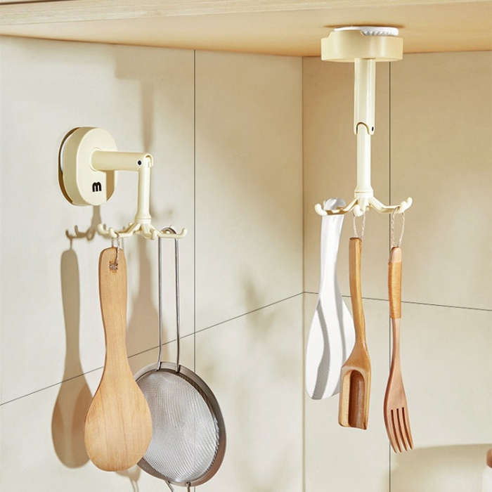 Suction Cup 6 Claws Rotating Hooks Wall Mounted Spatula Spoon Hanger No Punch Kitchenware Storage...