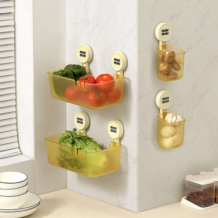 Suction Cup Organizer Home Bathroom Hanging Basket Shelf Wall-mounted Kitchen No-Punch Storage Ra...