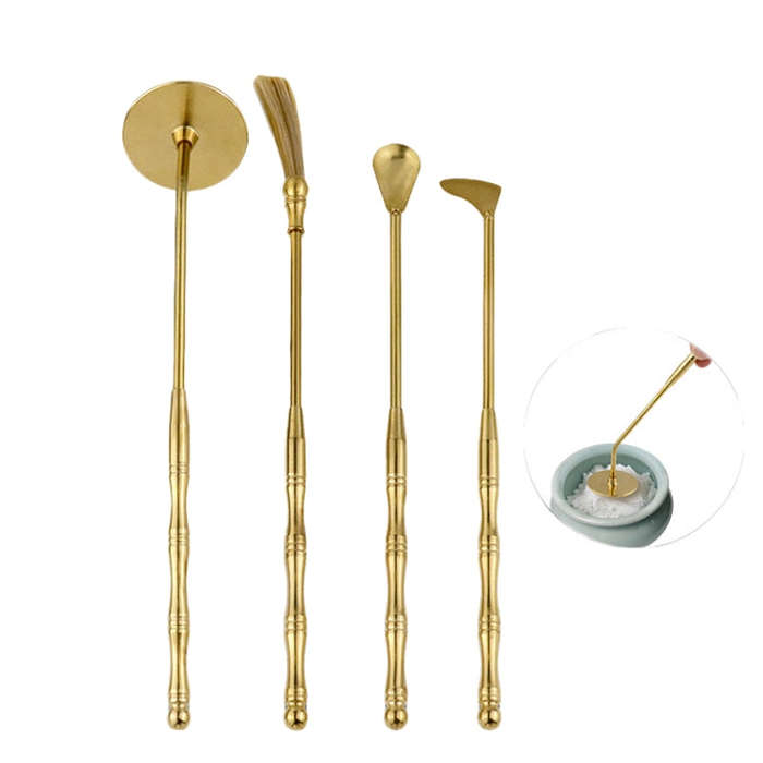4pcs /Set Brass Incense Making Tools Sandalwood Scoop Shovel Sweeping Ash Pressed Aromatherapy Bu...