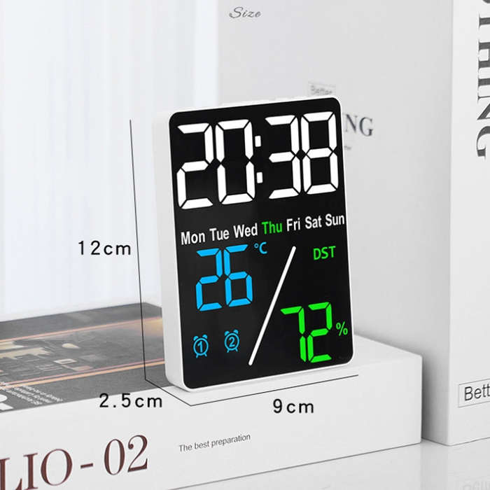 Multifunctional Temperature / Humidity Display Electronic Alarm Clock, Color: Three-color Black