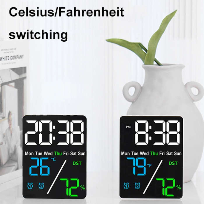 Multifunctional Temperature / Humidity Display Electronic Alarm Clock, Color: Three-color White