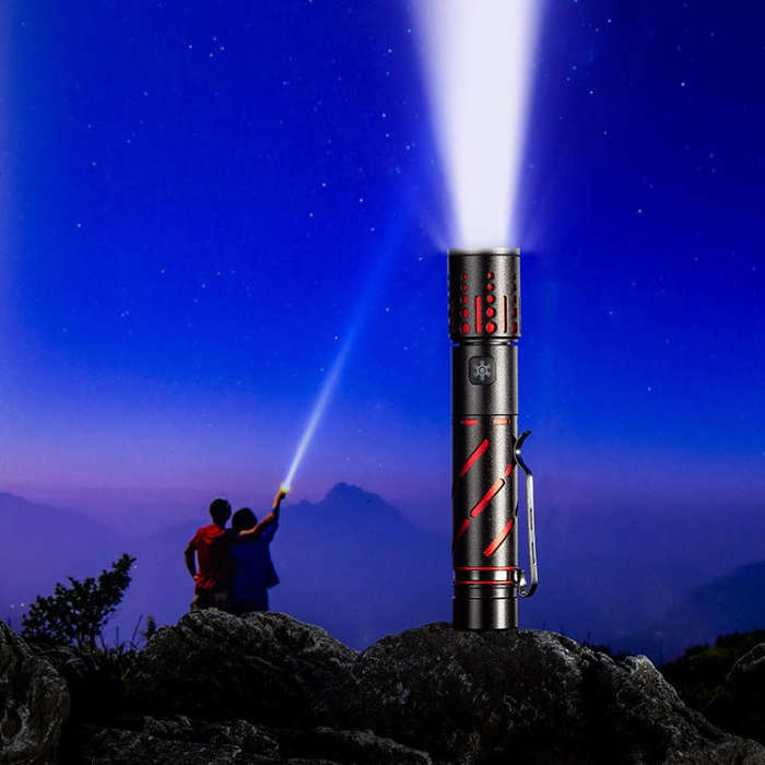 E-SMARTER XQ-S50 Mini Laser Flashlight Retractable Zoom Pen Clip LED Emergency Overhaul Flashligh...