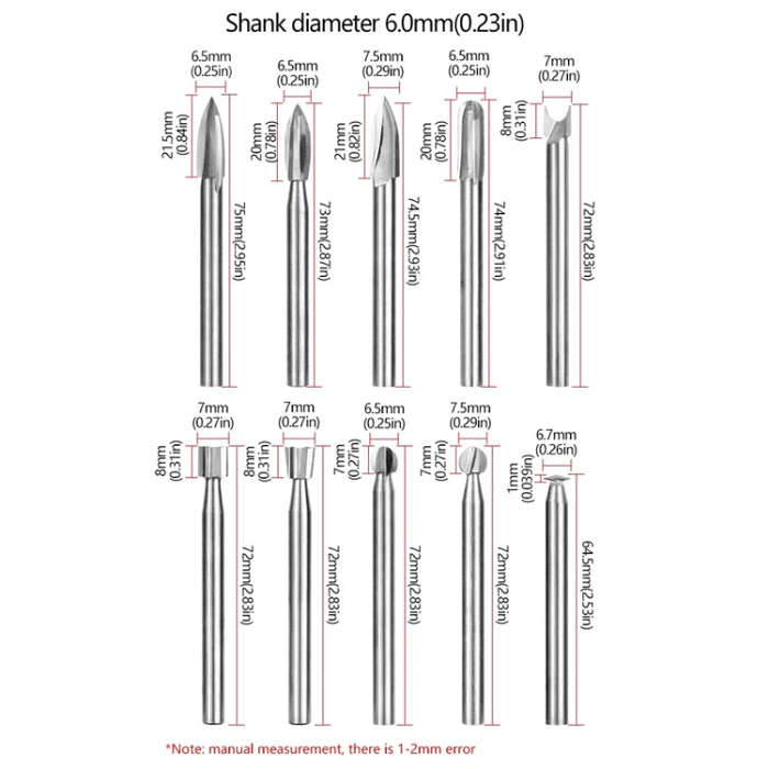 10pcs/ Set Electric Wood Carving Root Carving Tools Woodworking Engraving Polishing Tool Heads Mi...