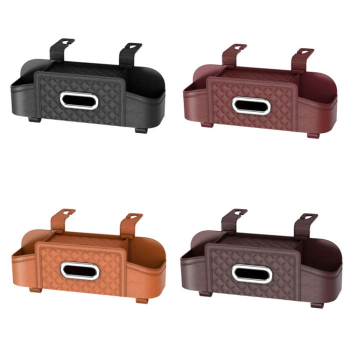 Multifunctional Car Seat Back Tissue Storage Box Hanging Bag(Brown)