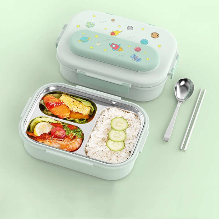 316 Stainless Steel Insulated Lunch Box Children Portable Compartment Lunch Case, Style: Light Gr...