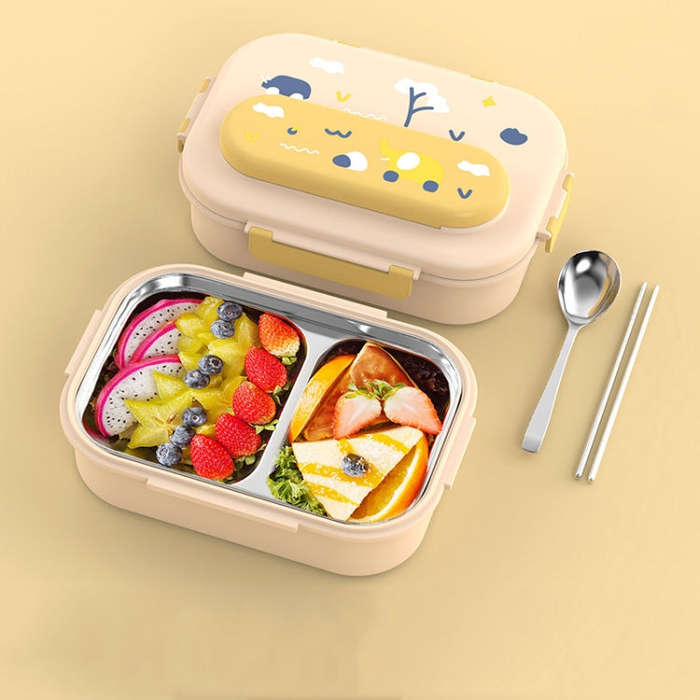 316 Stainless Steel Insulated Lunch Box Children Portable Compartment Lunch Case, Style: Light Ye...