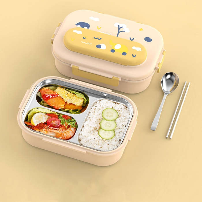 316 Stainless Steel Insulated Lunch Box Children Portable Compartment Lunch Case, Style: Light Ye...