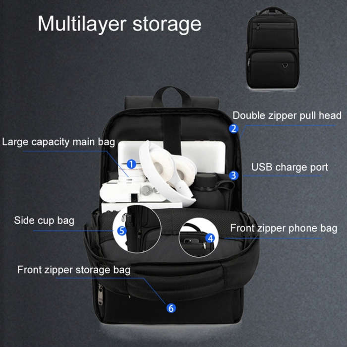 SKV B23889 Men Large Capacity Double-Shoulder Business Laptop Bag(Black)