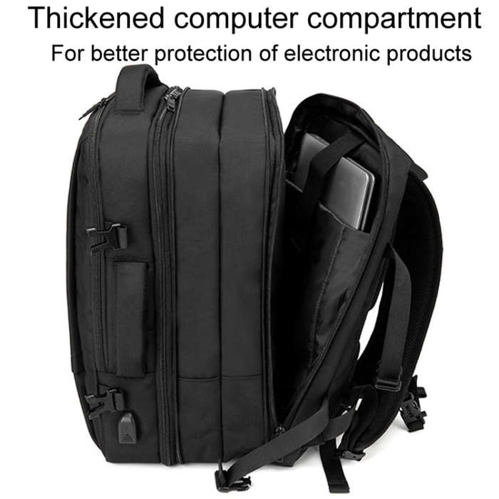 SKV BLB2006 Men Business Travel Double Shoulder Bag Large Capacity Casual Laptop Backpack(Black)