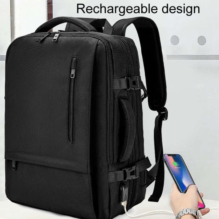 SKV BLB2006 Men Business Travel Double Shoulder Bag Large Capacity Casual Laptop Backpack(Black)