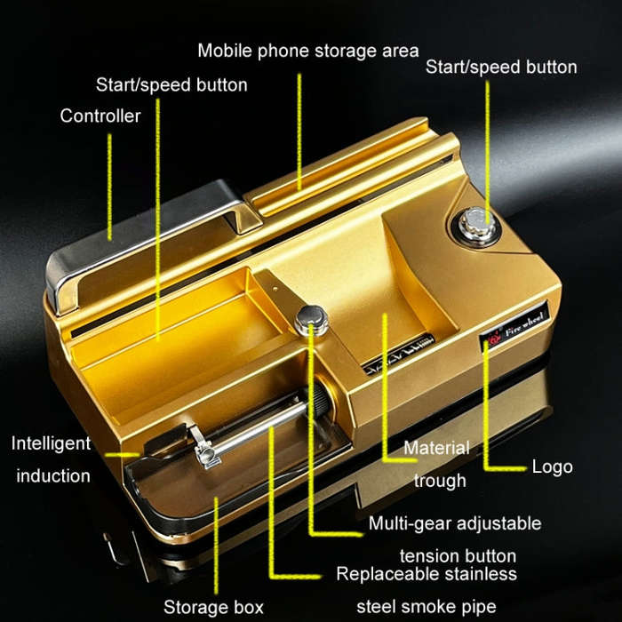 8.0 / 6.5 / 5.5mm Automatic 3-In-1 Smart Cigarette Roller US Plug(Gold)
