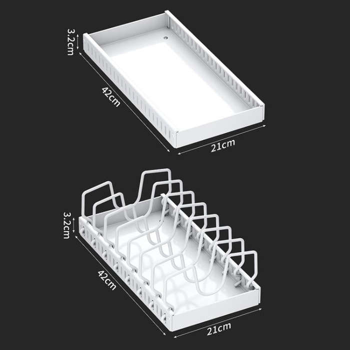 Kitchen Pull-Out Rack Pots And Pans Organizer Cabinet Countertop Dish Tray 42cm With Baffle Black