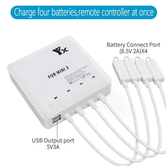 For DJI Mini 4 Pro / Mini 3 Pro / Mini 3 Drone YX 4-way Charger Battery Butler UK Plug