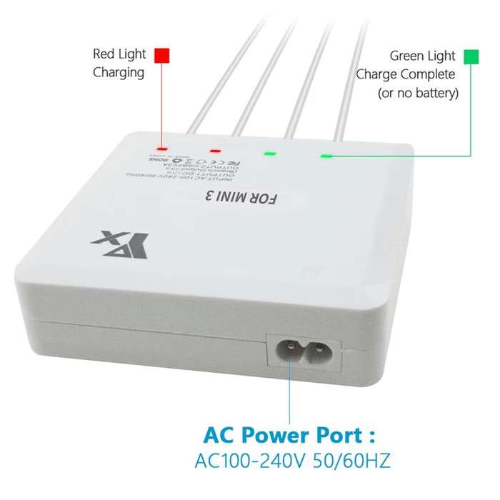For DJI Mini 4 Pro / Mini 3 Pro / Mini 3 Drone YX 4-way Charger Battery Butler UK Plug