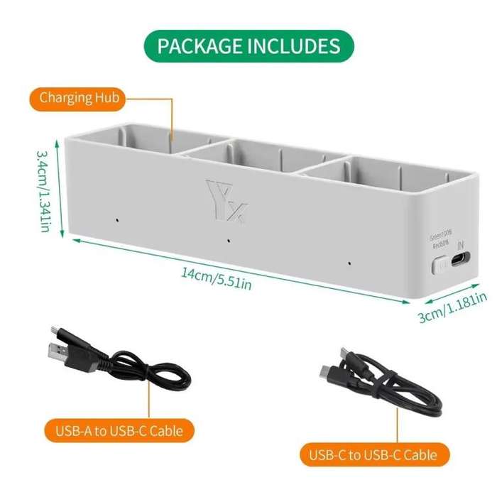 For DJI Avata 2 YX Charger 3-way Charging Butler Supports PD 65W(Silver Gray)