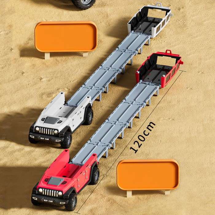 Folding Catapult Car Transformable Track Car Children Simulated Container Storage Car(White)