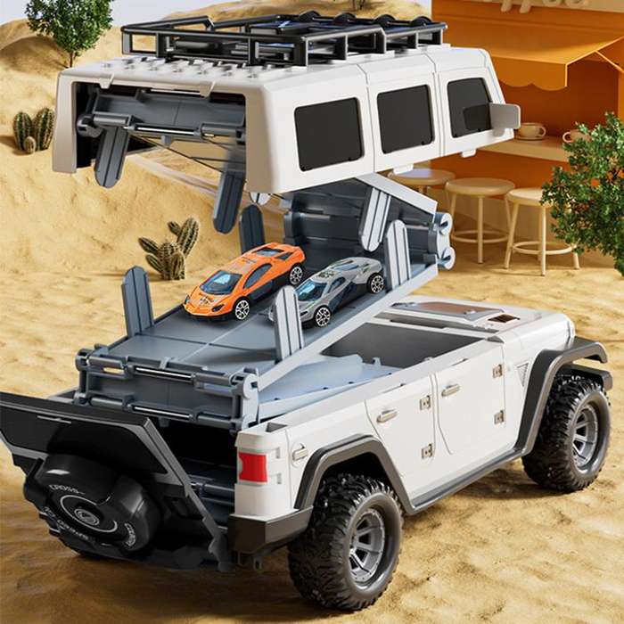 Folding Catapult Car Transformable Track Car Children Simulated Container Storage Car(White)