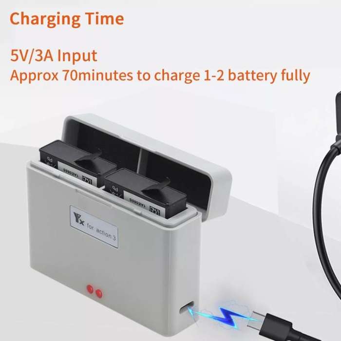 For DJI Action 3 / Action 4 Camera YX 2-Way Charger Battery Manager(Gray)