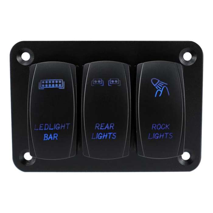 Blue Light Laser Engraved Panel Combination Switch For Car Boat, Specifications: 3-digit Panel