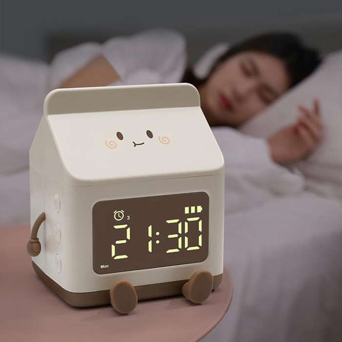 Cartoon Fun Milk Box LED Digital Display Countdown Alarm Clock(Green)