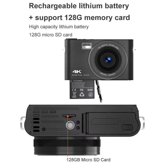 4K HD Touch Screen Digital Micro SLR Camera MP3 DSLR Camcorder 64MP Anti-Shake Vlogging Video Cam...