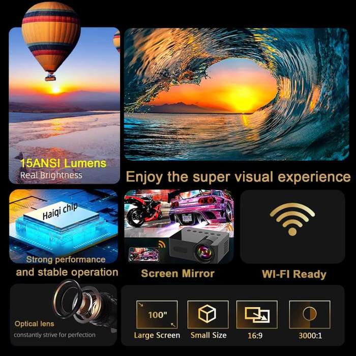 YT100 Suppor 1080P Mini Portable Projector WiFi Wireless Mirroring For IOS Android Smartphone(Black)