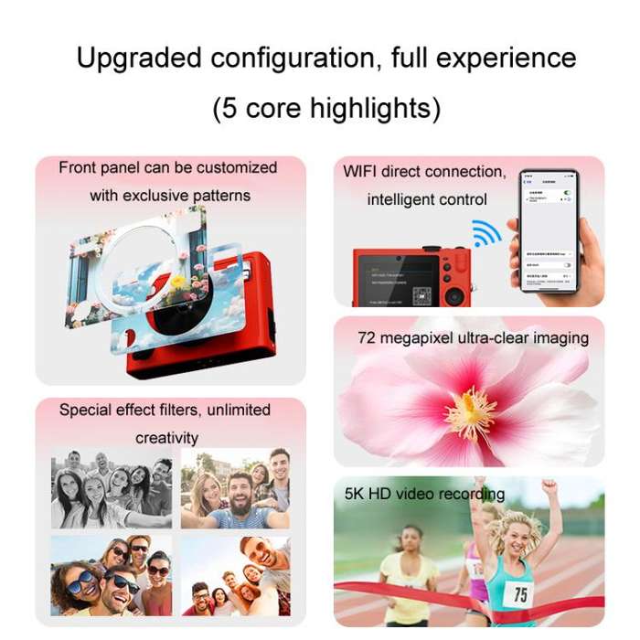 5K Digital Camera WiFi 72MP Dual Lens Auto Focus 18X Digital Zoom Student Color Filters CCD Beaut...
