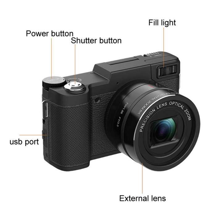 Micro SLR 5X Optical Zoom / 8X Digital Zoom Digital Camera 48MP HD Shooting VCR Photo Camera(Black)