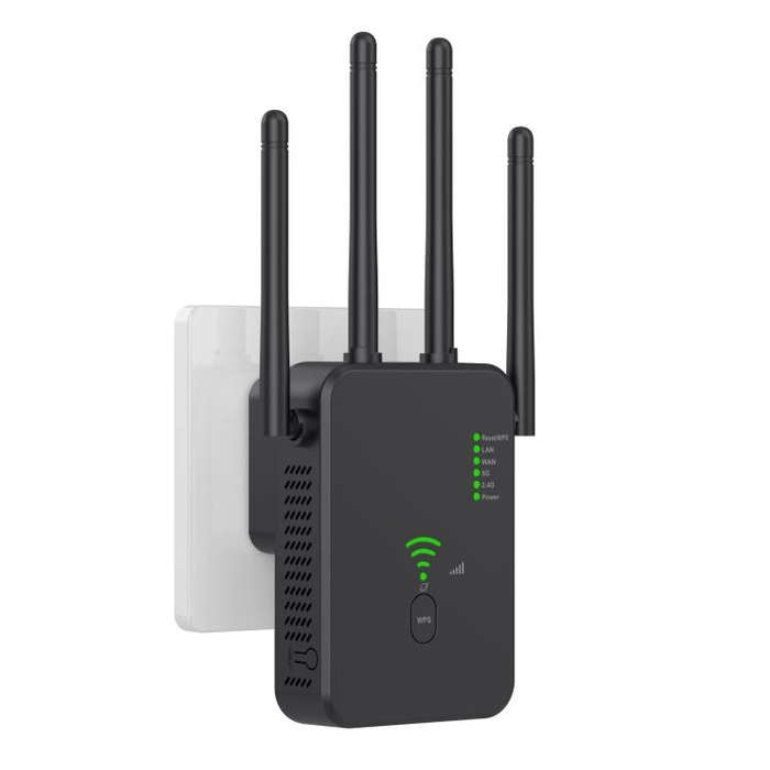Urant U10 1200Mbps 2.4G & 5.8G Wireless Repeater WiFi Signal Amplifier With 4 Antenna UK Plug Black