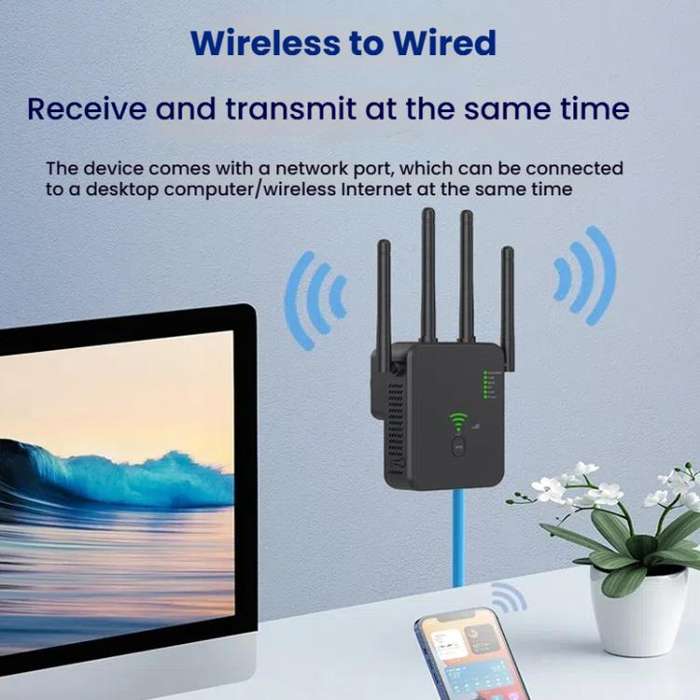 Urant U10 1200Mbps 2.4G & 5.8G Wireless Repeater WiFi Signal Amplifier With 4 Antenna UK Plug Black