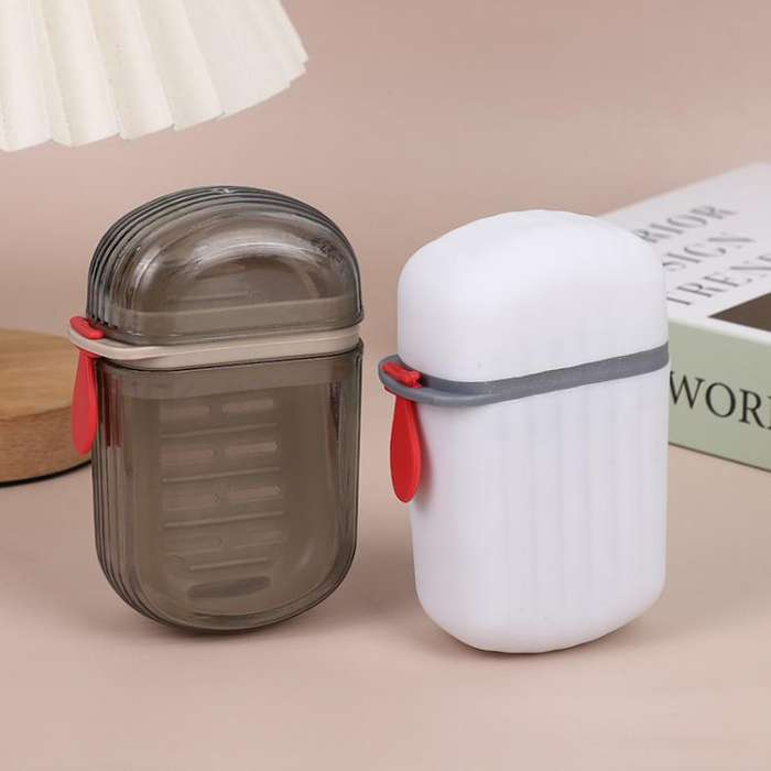 Portable Sealing Soap Box With Lid Double Drainable Travel Soap Case(Transparent Gray)