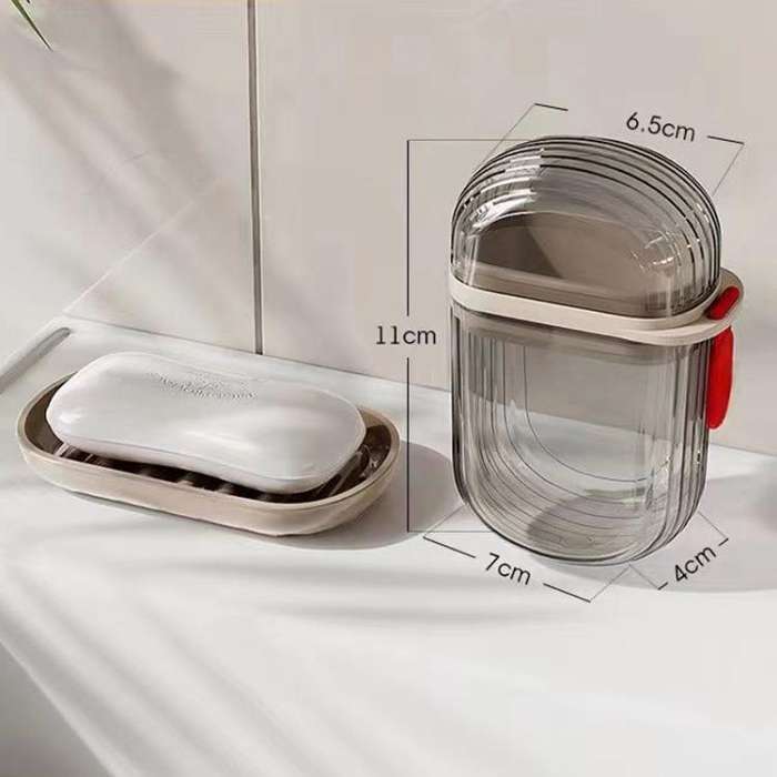 Portable Sealing Soap Box With Lid Double Drainable Travel Soap Case(Transparent Gray)