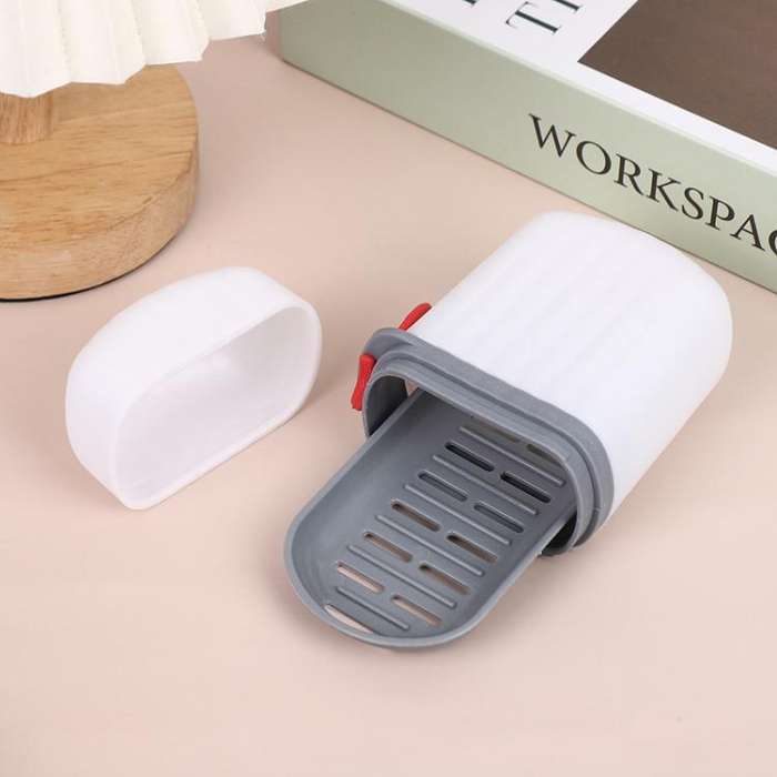 Portable Sealing Soap Box With Lid Double Drainable Travel Soap Case(Transparent Gray)