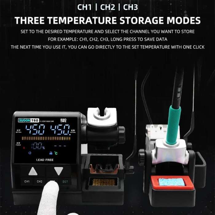 SUGON T60+TJ8+210/115 Handle+I/K/IS Tips x 6 Precision Soldering Station Soldering Iron Set Cell ...