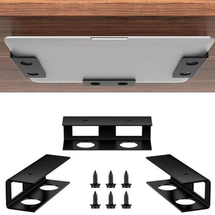 Under Desk Laptop Tablet Storage Mount Kit Office Storage Organize(Black)
