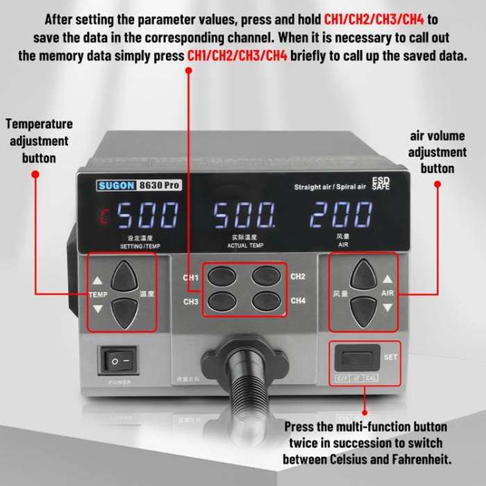 SUGON 8630 Pro Large Wind Power Cell Phone Repair CPU Digital Display Hot Air Soldering Station E...