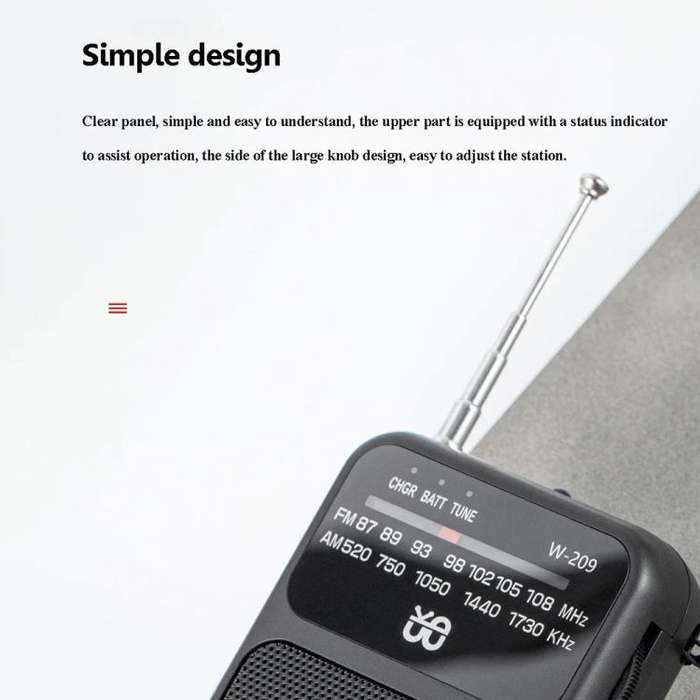 W-209 Mini Portable Rechargeable / Battery Dual-mode Powered Pointer FM Radio with Flashlight(White)