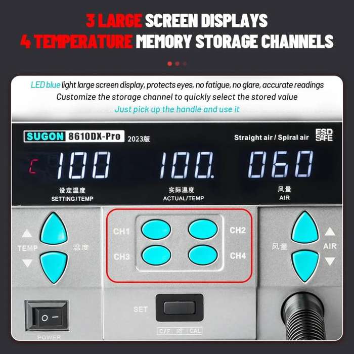 SUGON 8610DX-Pro 1000W Digital Display Hot Air Welding Station Cell Phone Repair Welding EU Plug