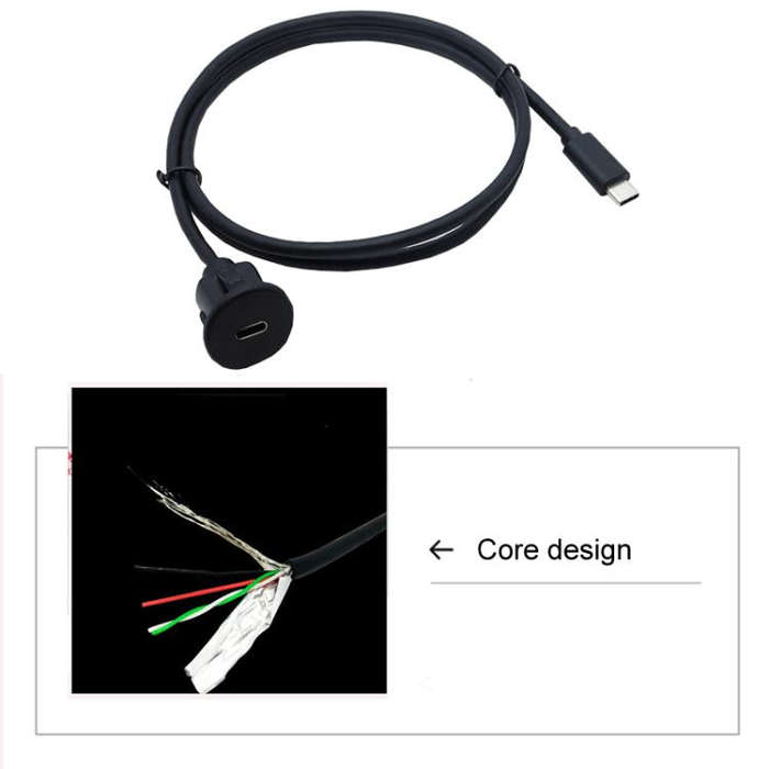 1m Type-C 3.0 Compatible 2.0 USB C Car Waterproof Cable Panel Data Extension Cord