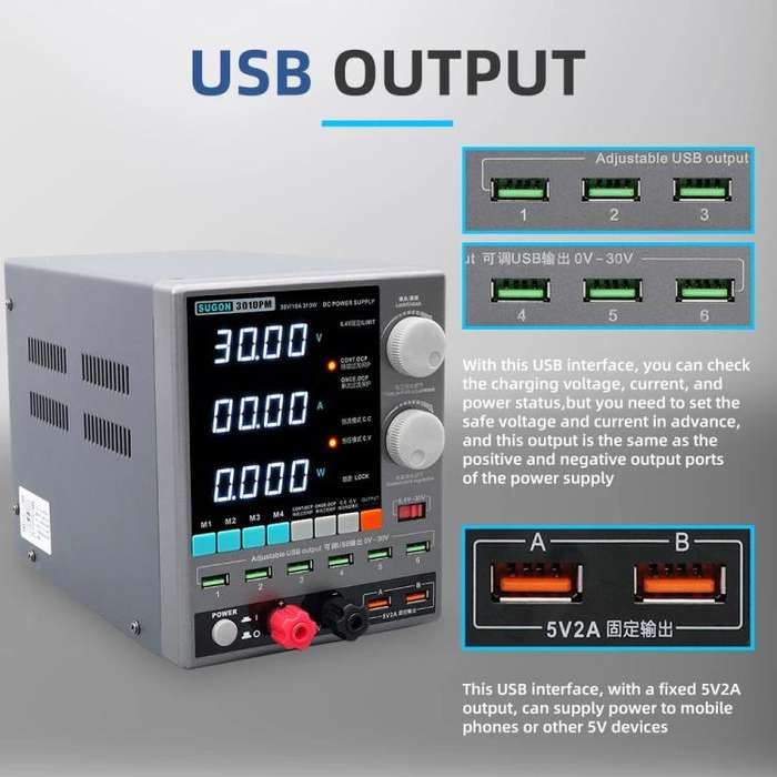 SUGON 3010PM 150W 30V 10A 4 Digital Display Cell Phone Repair Power Meter US Plug