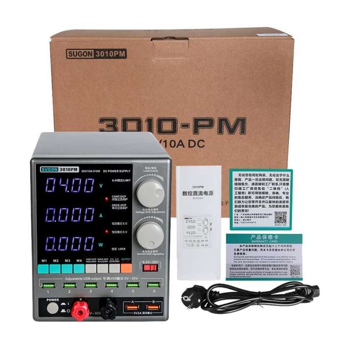 SUGON 3010PM 150W 30V 10A 4 Digital Display Cell Phone Repair Power Meter US Plug
