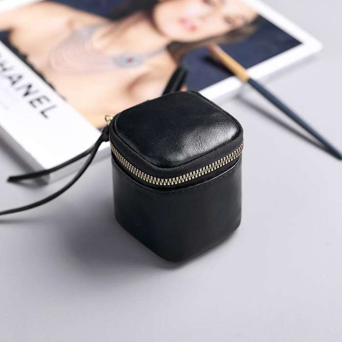 Oil Wax PU Leather Portable Bucket Bag Mini Retro Lipstick Earphone Bag Small Objects Storage Coi...